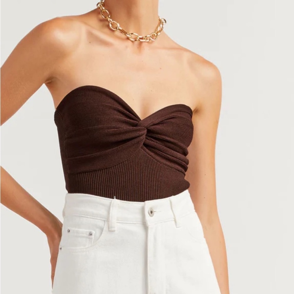 DISSH Anika Twisted Knit Top Dark Chocolate Size 6 AU